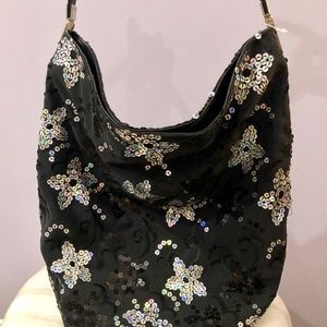 Silver and black sequin shoulder bag